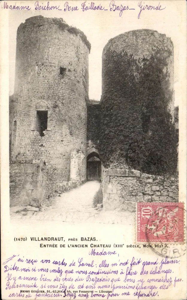 Eingang zum alten Schloss — Villandraut, nahe Bazas — Verlag Henry Guillier, n° 1470 - Vorderseite