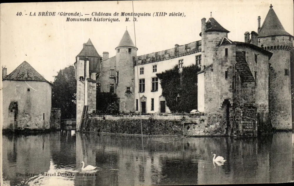 La Brède (Gironde) — Schloss Montesquieu (13. Jahrhundert), historisches Denkmal — Phototypie Marcel Dejbov, Bordeaux - Vorderseite