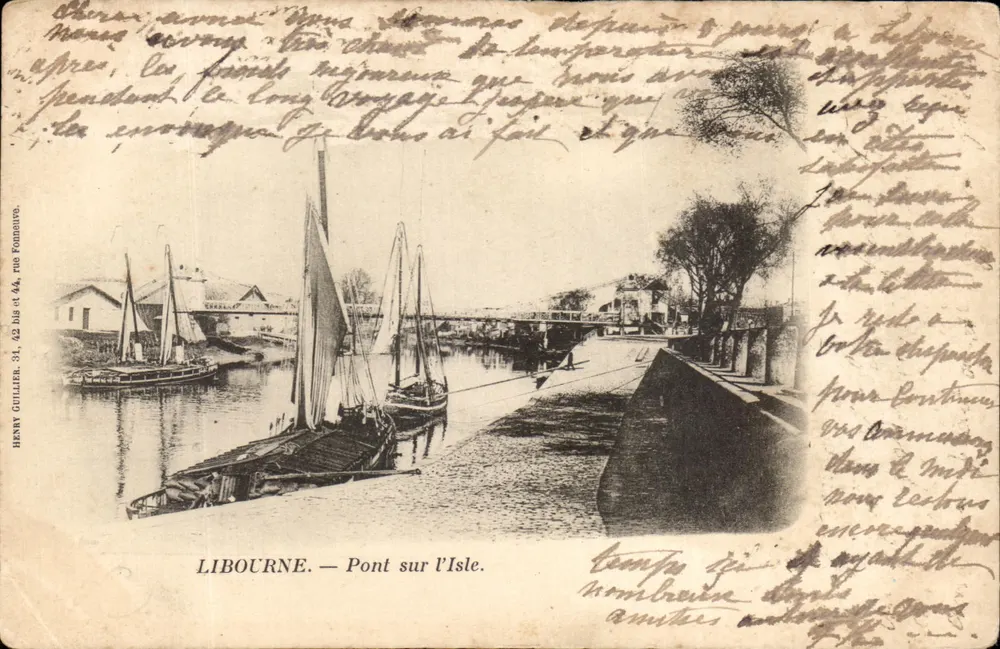 Libourne — Pont sur l'Isle — éditeur Henry Guillier, 31, 42 bis et 44, rue Fonsure. - Frente