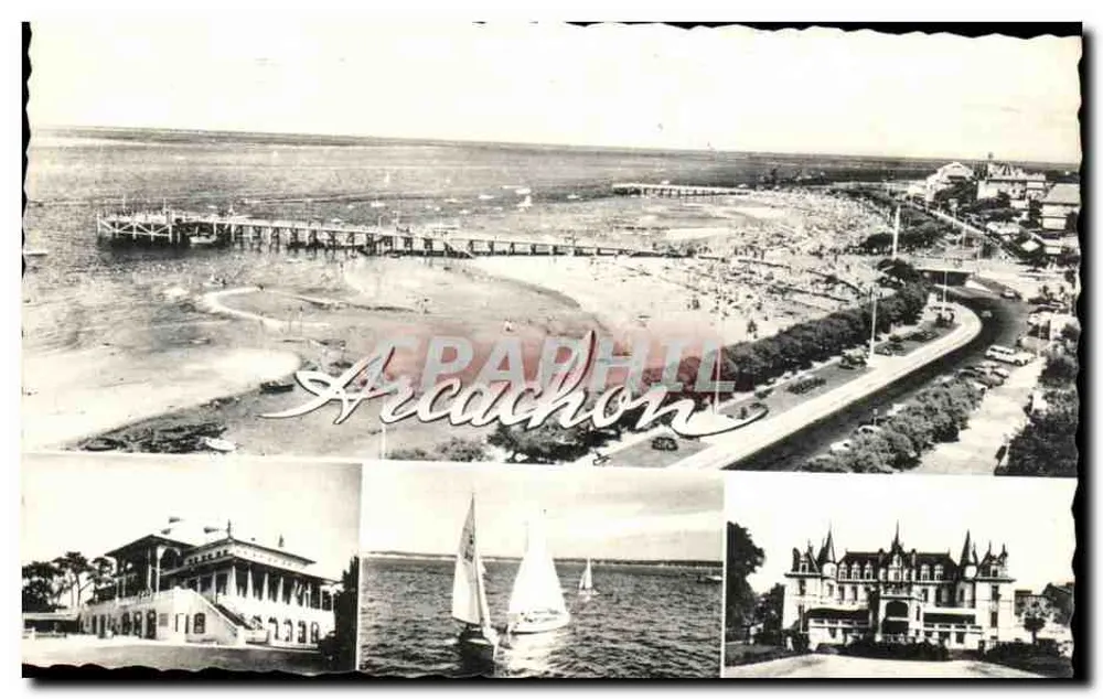 Arcachon — Vista panorâmica da praia e do porto — Editor: Les Grands Bateaux - Frente