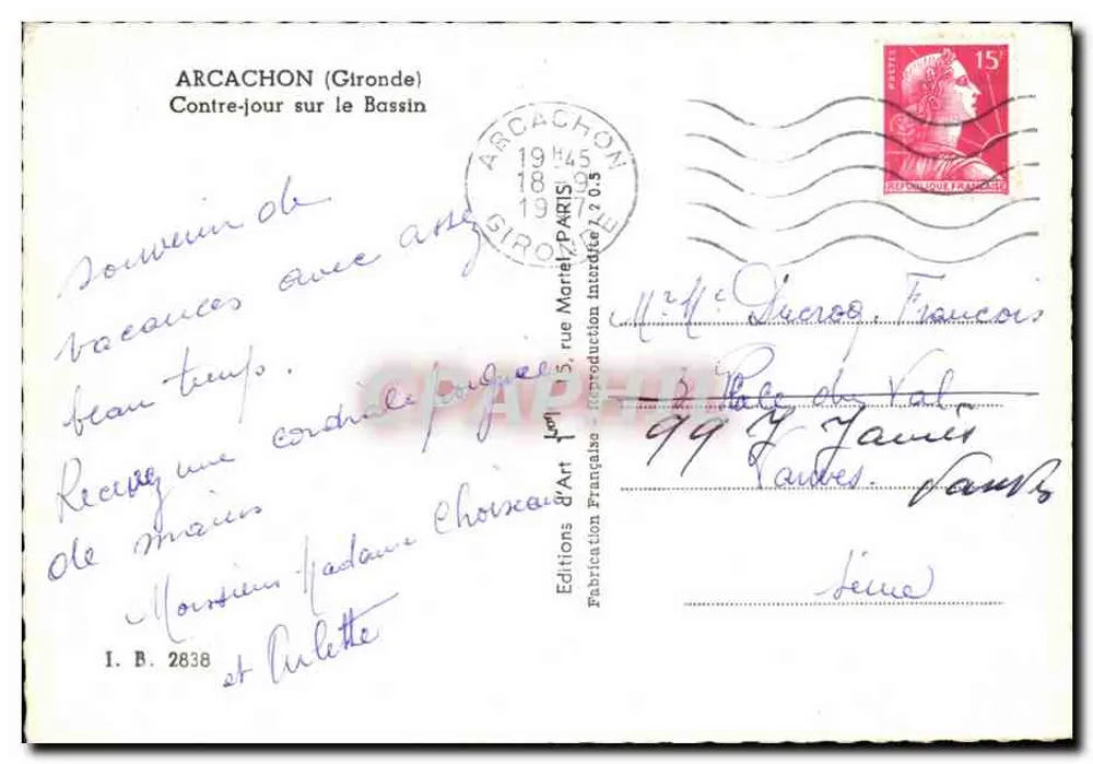 Arcachon — Contra-luz sobre o Bassin — Editions & Art Français - Verso