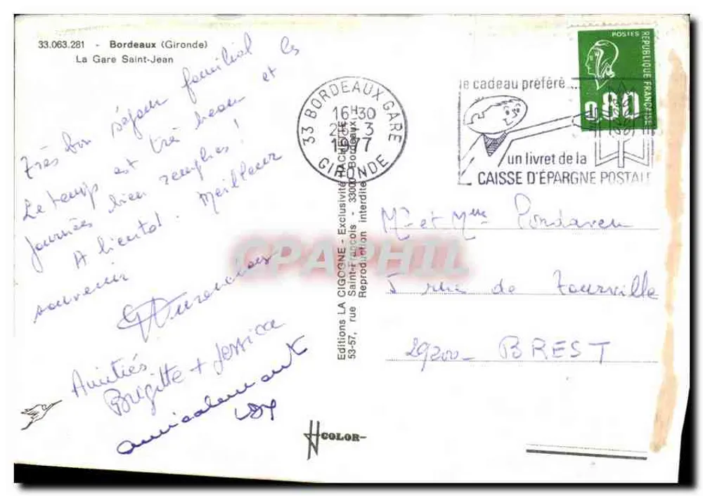 Bordeaux — Gare Saint-Jean — Éditions LA CIGOGNE - Verso