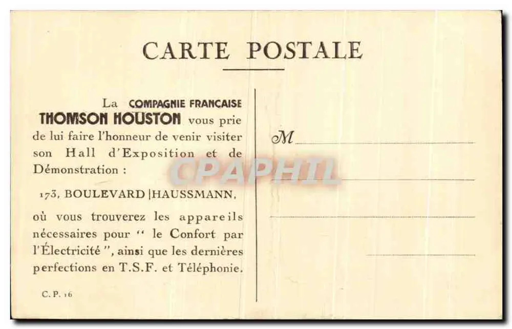 Salle d'Exposition & de démonstration — Thomson Houston — C.P. 16 - Rückseite
