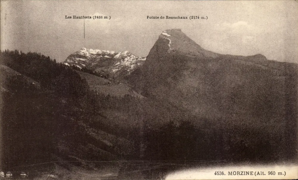 Les Hautforts (2466 m.) — Ponta de Ressachaux (2174 m.) — Morzine (Alt. 960 m.) — Edição ABEM, Les Jolies Vues de Savoie - Frente