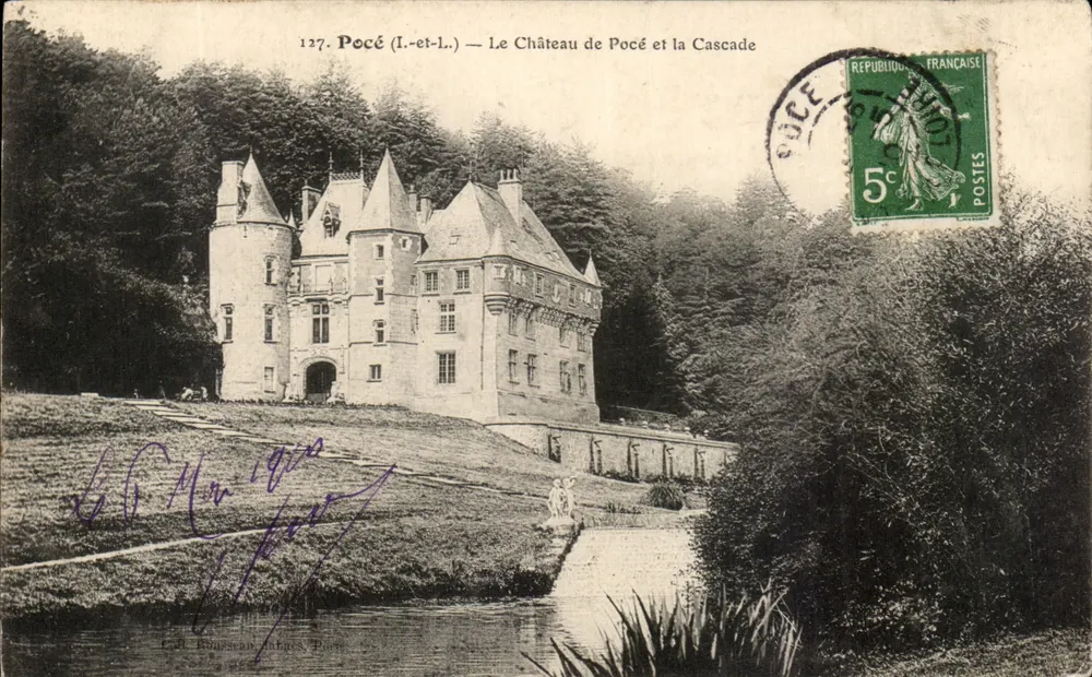 Pocé (I.-et-L.) — Il Castello di Pocé e la Cascata — R. Rousseau, Pocé - Recto