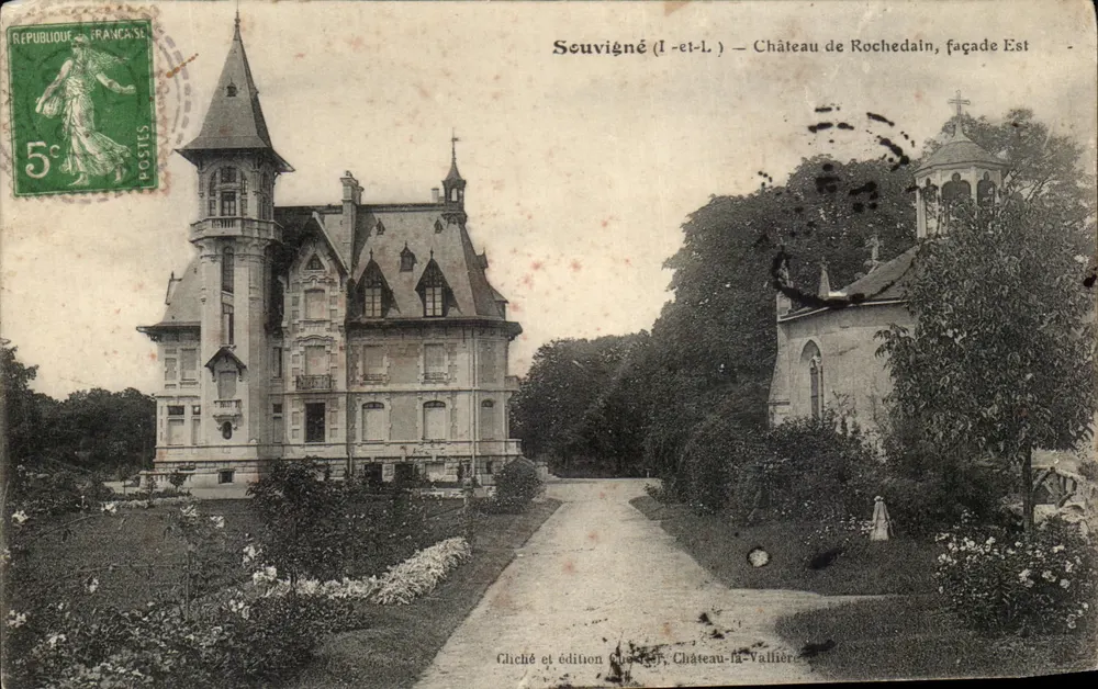 Souvigné (Loire-Inférieure) — Castelo de Rochedain, fachada Leste — Gliché e edição Guéchés, Castelo-la-Vallière - Frente