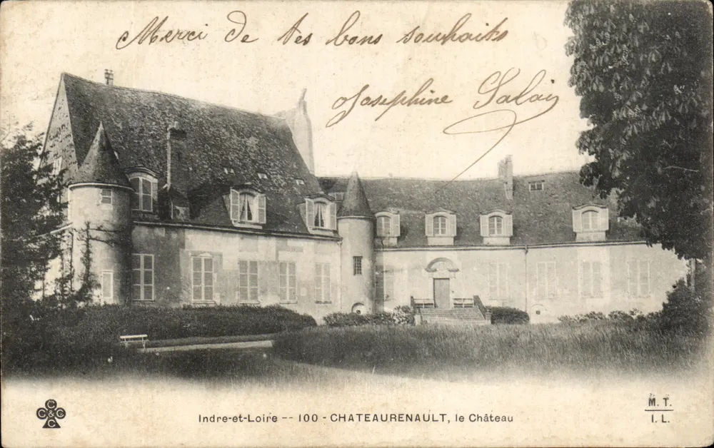 Château de Chateaurenault — vue du château à Chateaurenault (Indre-et-Loire) — éditeur M.T. (n° 100) - Frente