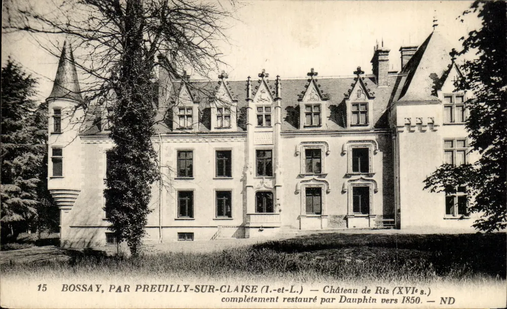 Bossay, por Preuilly-sur-Claise — Castelo de Ris (século XVI) — totalmente restaurado por Dauphin em torno de 1850 — ND - Frente