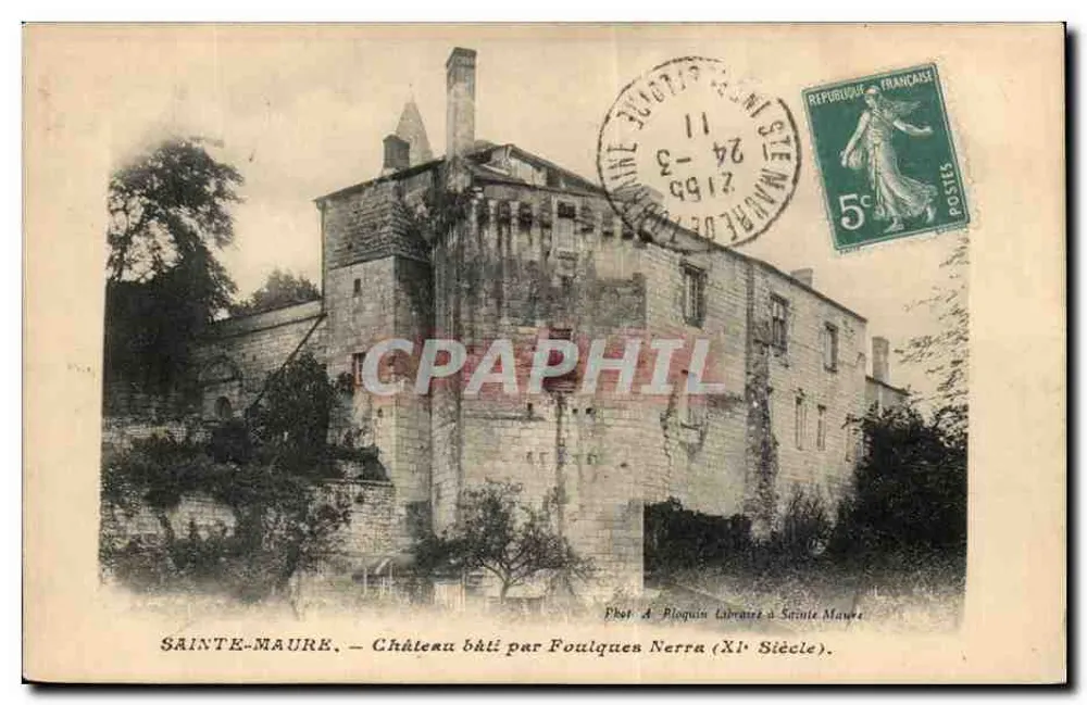Sainte-Maure — Schloss gebaut von Foulques Nerra (11. Jahrhundert) — Foto. A. Bloquin, Buchhändler in Sainte-Maure - Vorderseite