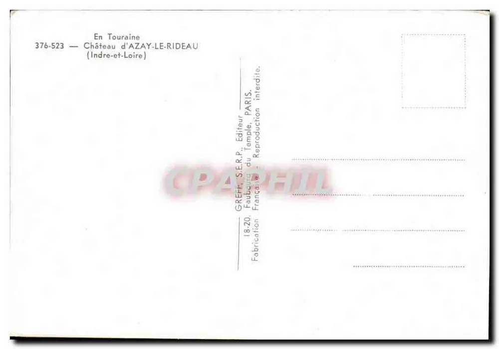 Azay-le-Rideau — Zamek — Wydawnictwo GREFF-SE.R.P., Paryż - Rewers