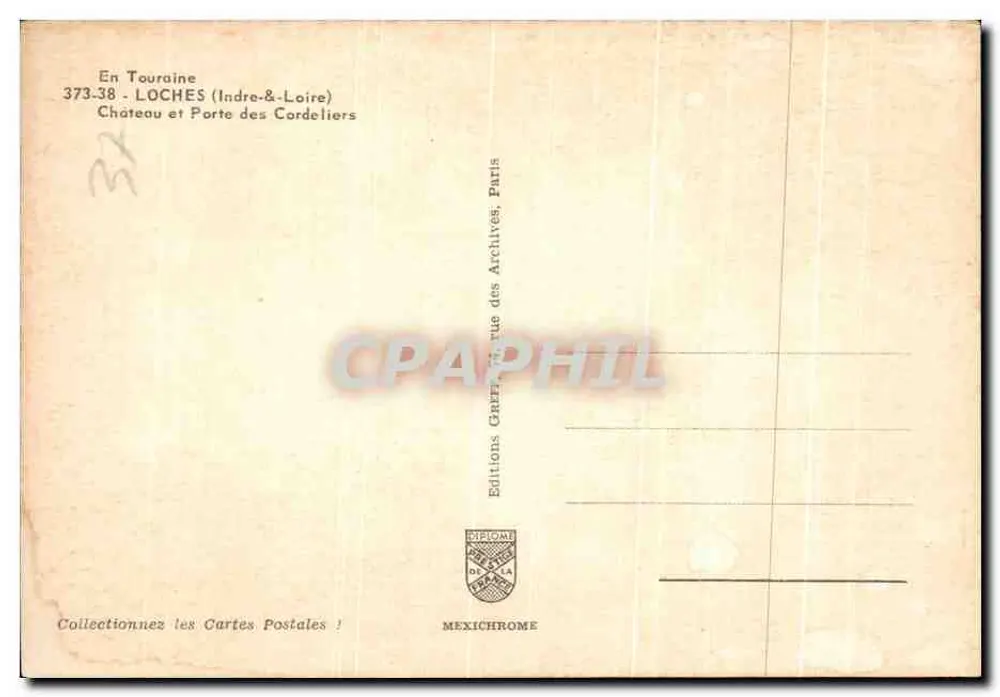 Schloss und Tor der Cordeliers — Loches (Indre-et-Loire) — Éditions Grégoire des Archives, Paris - Rückseite