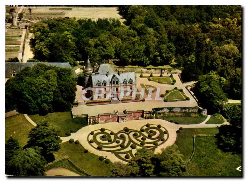 Château de Montlouis-sur-Loire — Vue aérienne — La Bourdaisière, façade style XVIe s. — La « Belle Gabrielle d'Estrée » y naquit en 1565 — Imprimeur Mâcon - Recto