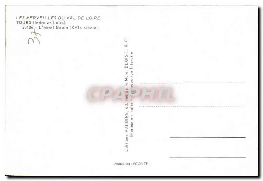 Tours — Das Hotel Gouin (15. Jahrhundert) — Éditions Valoire, n° 2.406 - Rückseite