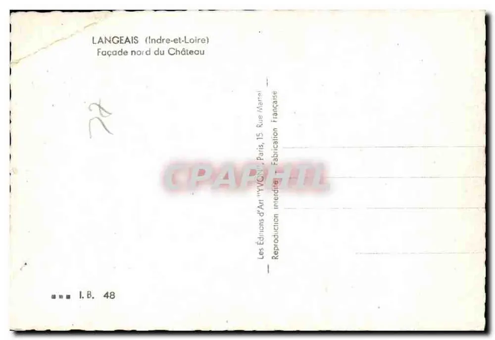 Langeais (Indre-et-Loire) — Fachaça norte do Castelo — Les Éditions d'Art 'Yvon' Paris - Verso
