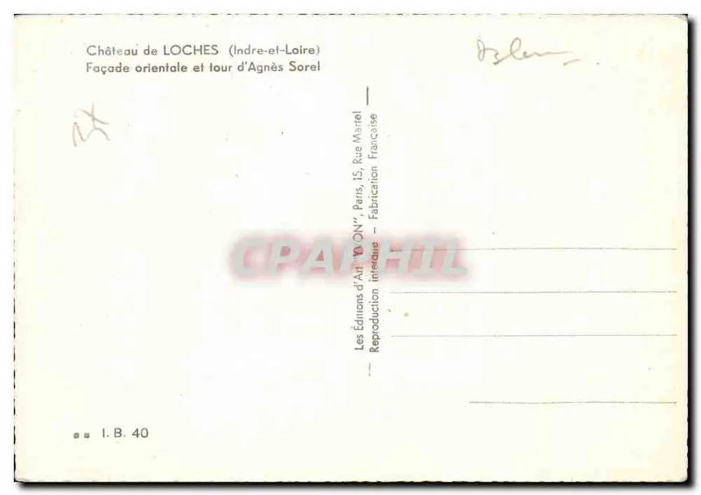 Schloss Loches — Ostseite und Turm von Agnès Sorel — Éditions d'Art 'WON', Paris - Rückseite