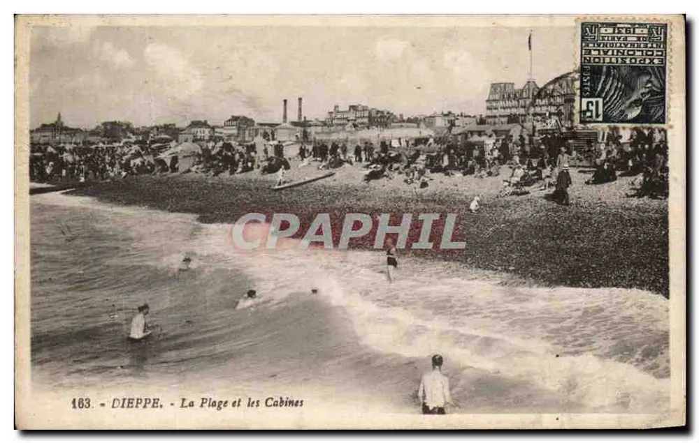Dieppe - De Strand en de Kabinas — G. Arnaud, n° 163 - Voorkant