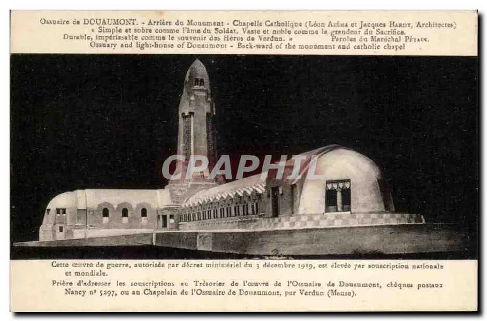 Ossuário de Douaumont — Fundo do Monumento — Capela Católica — Léon Axéma e Jacques Harov, Arquitetos - Frente