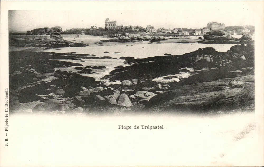 Praia de Trégastel — vista da costa rochosa — Papeterie C. Duchemin - Frente