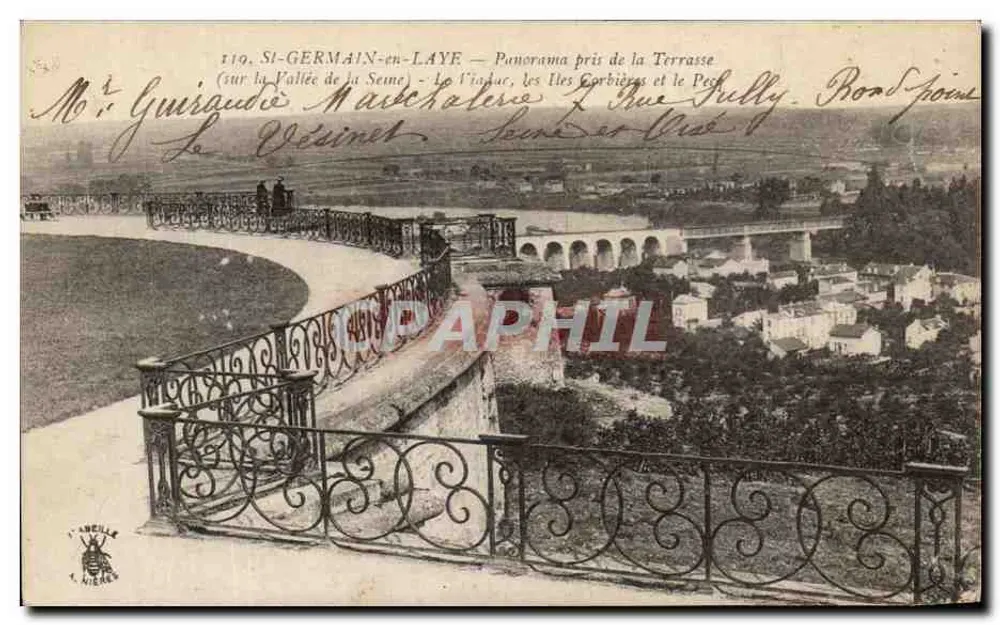 Si-GERMAIN-en-LAYE — Panorama tirado da Terrasse (sobre a Vale da Sena) — As Vindas, as Ilhas Corbières e o Pecq - Frente