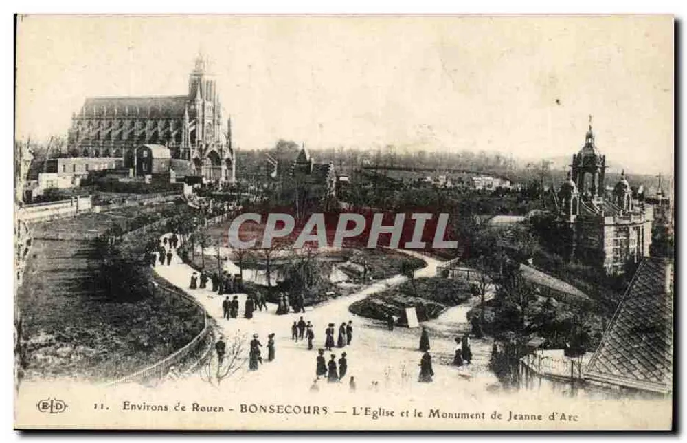 Um Rouen - Bonsecours — Die Kirche und das Denkmal für Jeanne d'Arc - Vorderseite