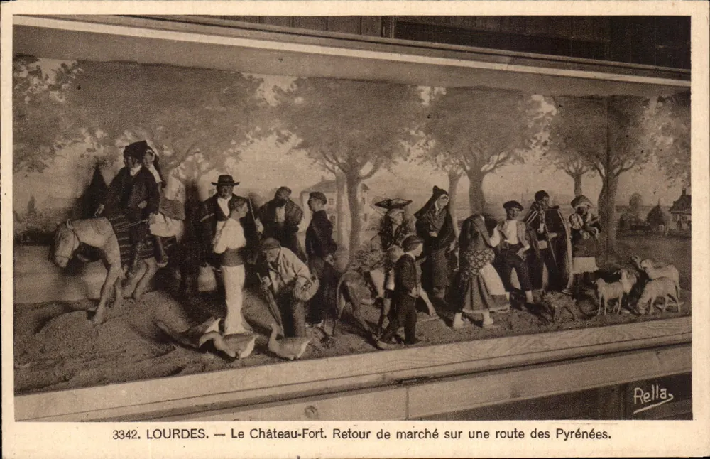 Lourdes — Der Schloss-Fort. Rückkehr vom Markt auf einer Pyrenäenstraße — Rella, n°3342 - Vorderseite