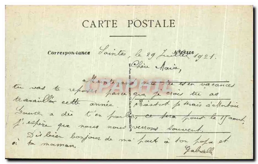 Saintes — Castelo do Ramet — Pap. J. Prévost, ed. Saintes - Verso