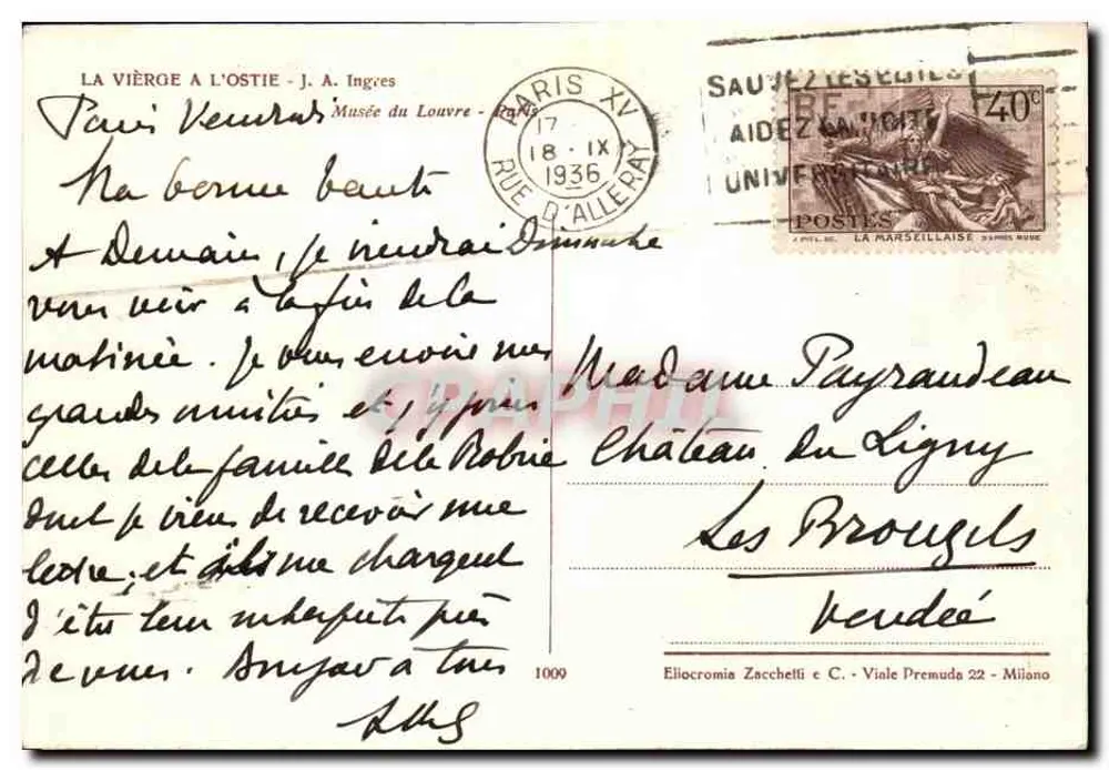 A Virgem com a hóstia — J. A. Ingres — Museu do Louvre — Edição Eliocromia Zacchetti & C. - Viale Premuda 22 - Milano - Verso