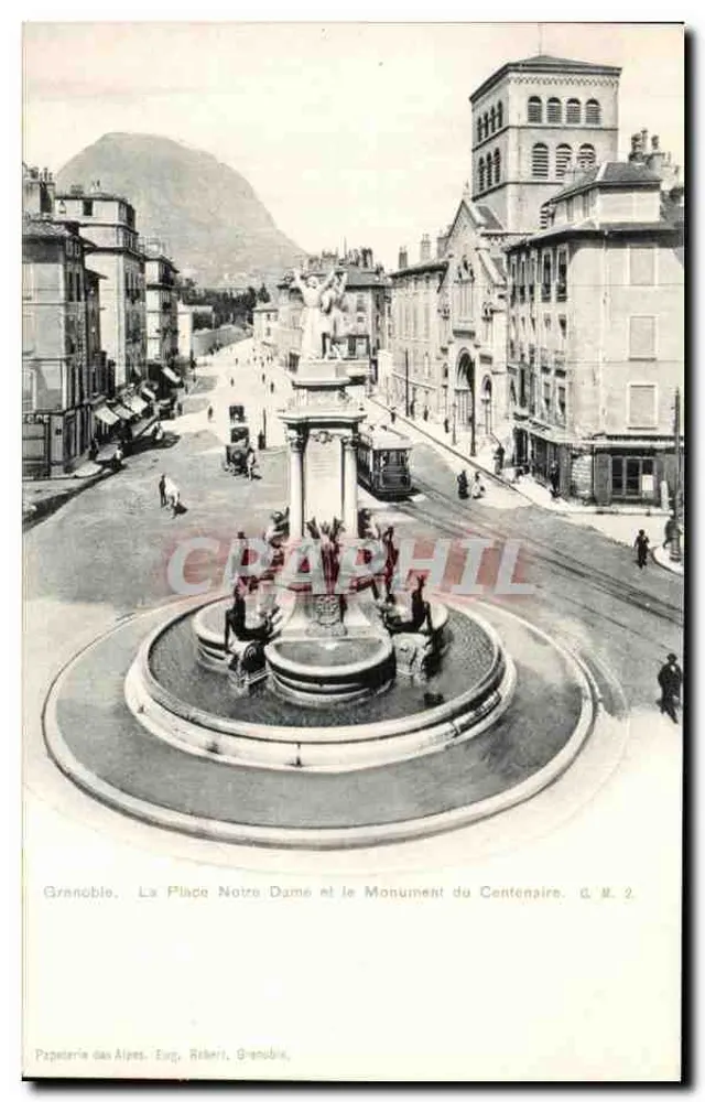 Grenoble, Place Notre-Dame und das Monument des Centennaires — Papeterie des Alpes, Riberi, Grenoble. C.M. 2. - Vorderseite