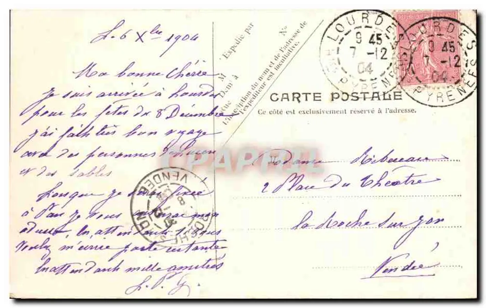 Lourdes — Pellegrinage voor het Rosarietje — V.P. Parijs Nr. 11 - Achterkant