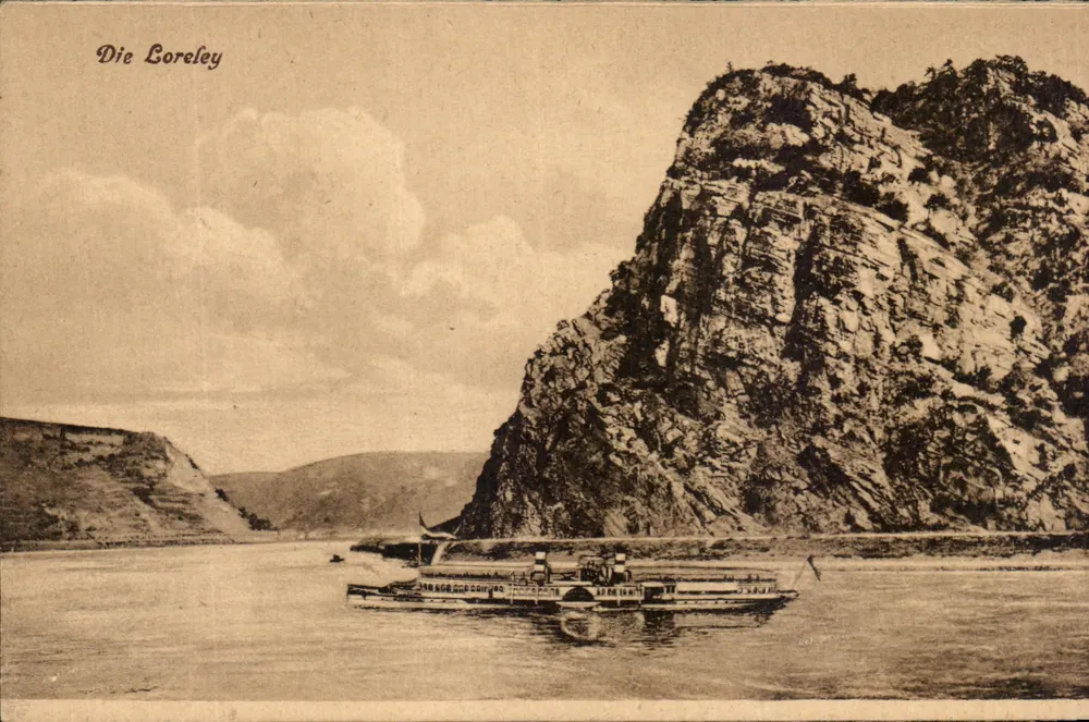 Die Loreley — vista da rocha e do barco no rio Reno — editor desconhecido, número de série não visível - Frente
