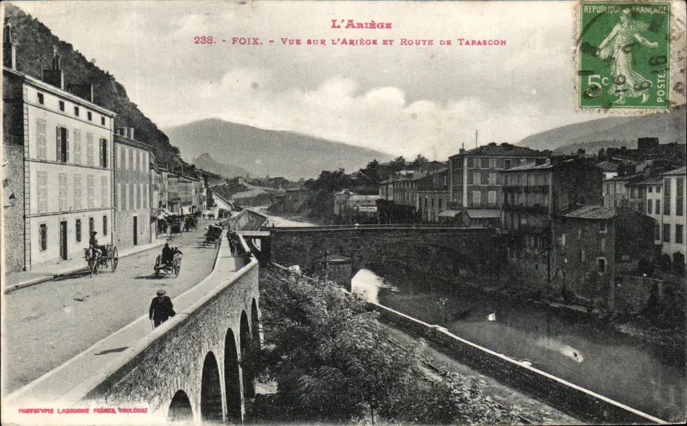 Foix — Vista sobre el Ariège y Camino de Tarascon — HISTOTYPE LASGOONE FRÈRES, VOULGÉT - Anverso