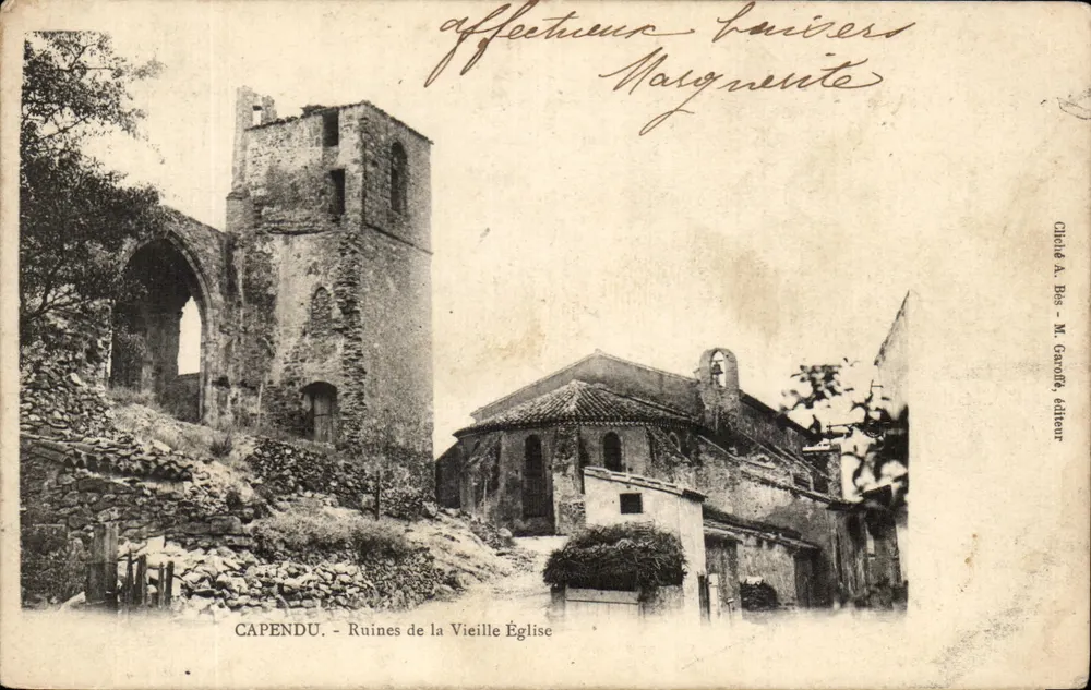 Capendu — Ruinas de la Vieja Iglesia — Chiché A. Bés - M. Garot, editor - Anverso