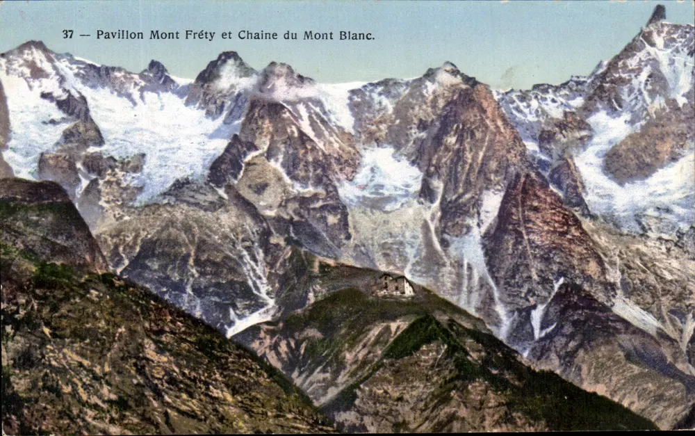 Pavillon Mont Fréty und Mont-Blanc-Kette — Nr. 37 — Lit. FECOO - Torino - Vorderseite