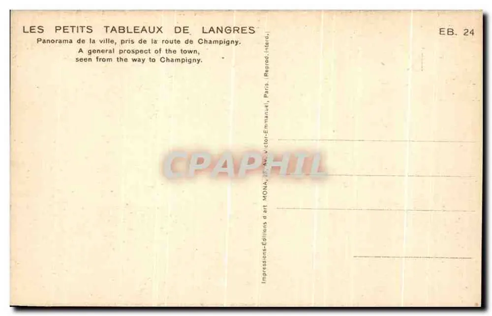 Langres — Panoramablick auf die Stadt vom Weg nach Champigny — Impressions-Éditions d'art MONA, EB. 24 - Rückseite