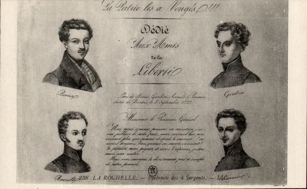 Porträts der 4 Feldwebel — La Rochelle — Widmung an die Freunde der Freiheit — 8. September 1822 - Vorderseite