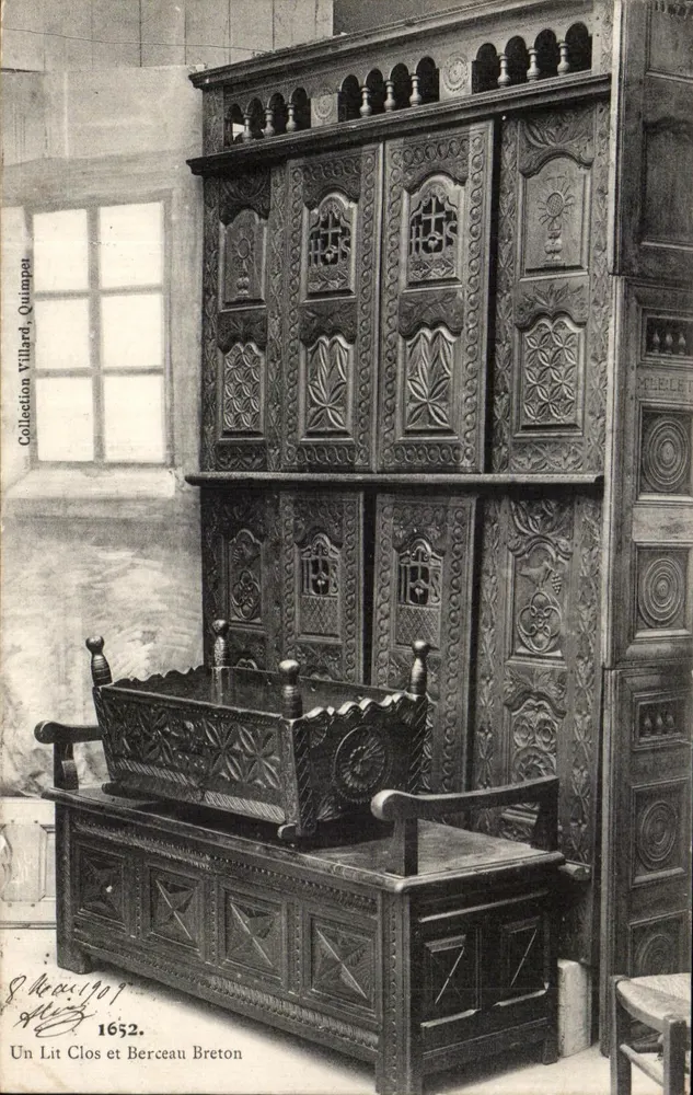 Schlafbett und Bretonisches Wiege — Sammlung Villard, Quimperlé — Nr. 1652 - Vorderseite