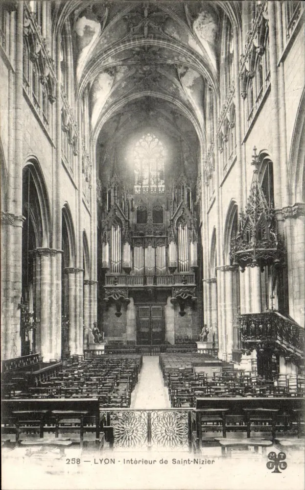 Interior de Saint-Nizier — Lyon — Editor J. Leclerc, n° 258 - Frente