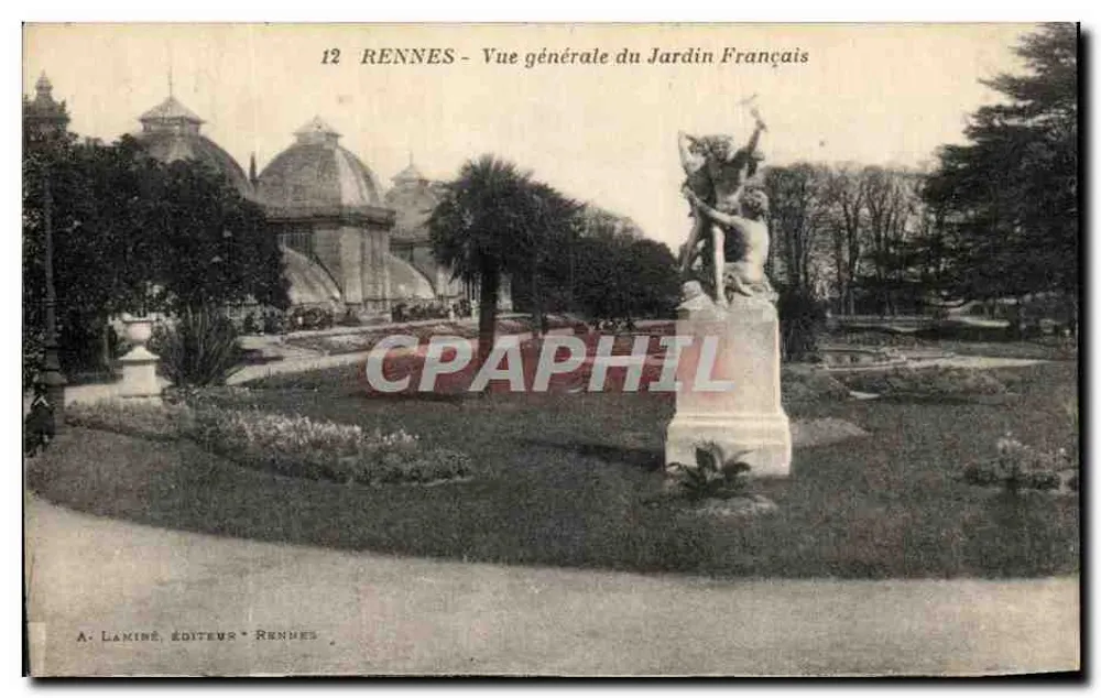 Rennes - Vue générale du Jardin Français — éditeur A. Laminé, Rennes, n°12 - Vorderseite