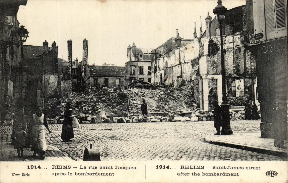 Reims — Rue Saint Jacques nach dem Bombenangriff — E.P.D. 17. Serie - Vorderseite