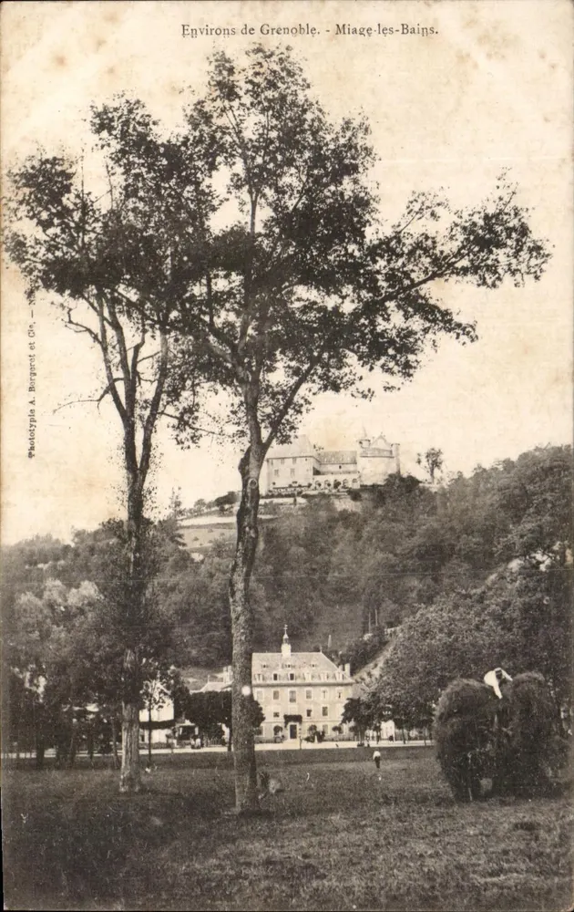 Miage-les-Bains — Visão do castelo e do parque — Fototipia A. Bourgref e Cie - Frente
