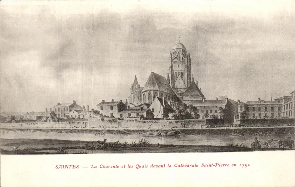 Saintes — Die Charente und die Quais vor der Kathedrale Saint-Pierre im Jahr 1790 - Vorderseite