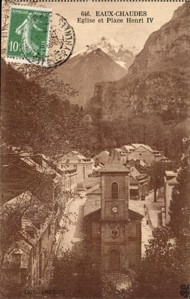 Eaux-Chaudes — Igreja e Praça Henri IV — Edit. Ambiell - Frente