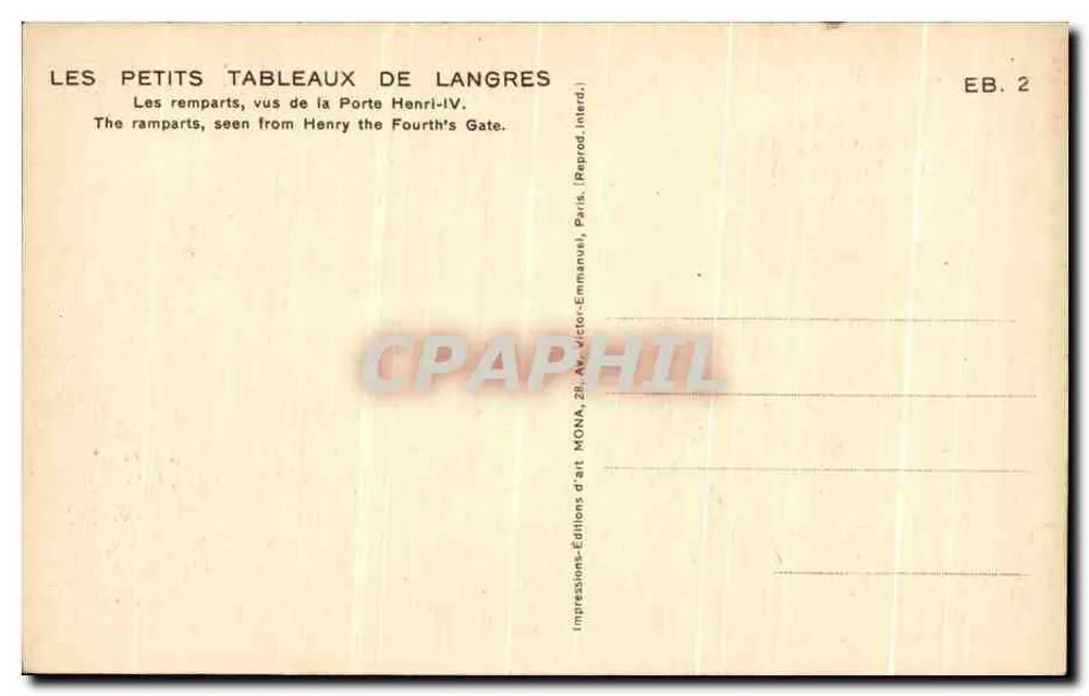 Die Mauern von Langres — von der Porte Henri-IV aus gesehen — Verlag MONA, Serie EB.2 - Rückseite