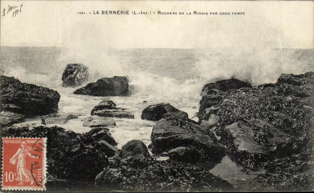 La Bernerie (L.-Inf.) — Rochers de la Rinais bei stürmischem Wetter — unbekannter Verlag, Seriennummer nicht sichtbar - Vorderseite