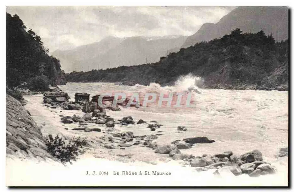 रोन नदी सेंट मॉरिस पर — जे. जे. 5084 — जुलिएन थीन, प्रकाशक-फोटोग्राफर, जेनेवा - आगे