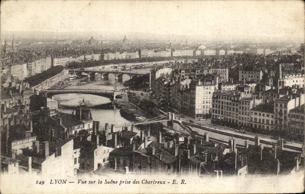 LYON — Blick über die Saône von den Chartreux — E. R. - Vorderseite