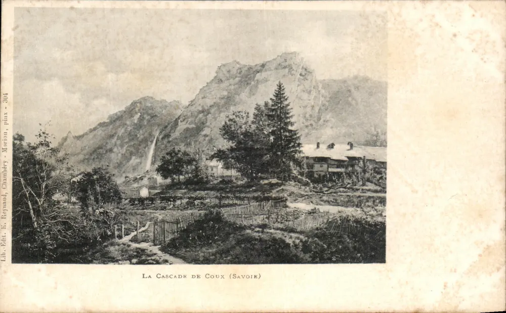 A Cachoeira de Coux (Savoie) — vista da cachoeira e do vilarejo — Lib. E. Reynaud, Chambéry - 204 - Frente