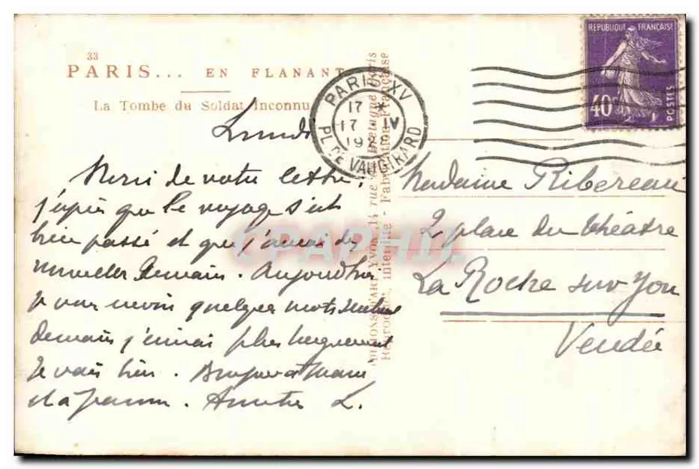 Grab des Unbekannten Soldaten — Paris — Verlag Wog, n°33 - Rückseite