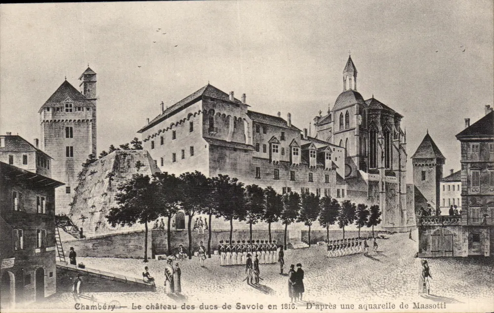 Chambéry — Das Schloss der Herzöge von Savoyen im Jahr 1810 — Nach einer Aquatinte von Massotti - Vorderseite
