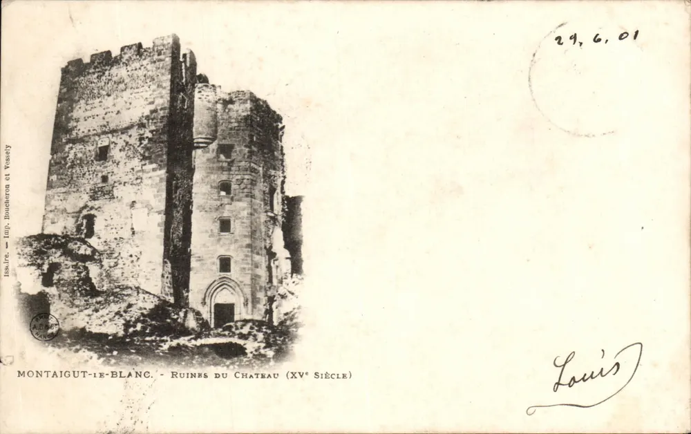 Montaigut-le-Blanc — Ruines du château (XVe siècle) — Imp. Boucheron et Vessely - Recto
